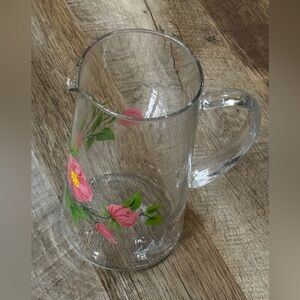 Franciscan Glass Pitcher with Pink Floral Design